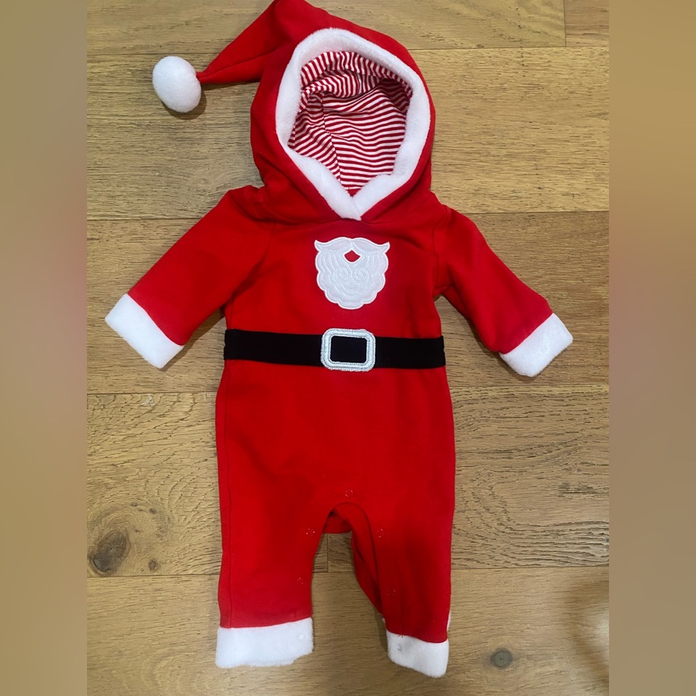 Red Christmas Santa Baby One piece with Hood 0-3m so adorable. Like new.